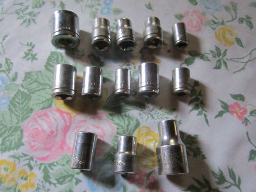 Vtg 13 metric mixed socket wrench set assorted 6 &amp; 12 pt, 1/4, 3/8 &amp; 1/2 drive for sale