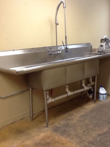 3 Compartment Stainless Sink w/ 18&#034;x24&#034; Bowls And 2 Drain Boards?  90&#034;