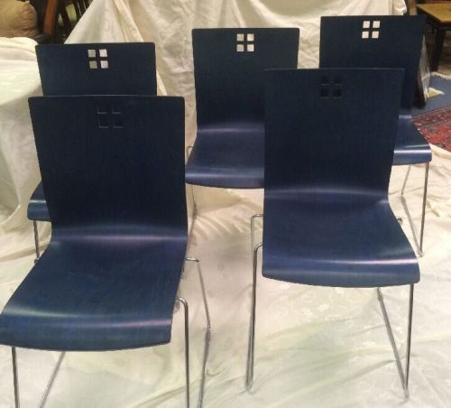 33 Leland International Marquette Stack Chairs Hard Shell Stained Blue