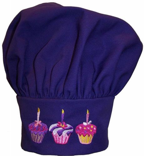 Purple Cupcakes &amp; Candles Adult Size Chef Hat Young Bakery Baker Monogram Custom
