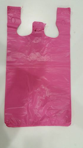 100 Qty. PINK Color Plastic T-Shirt Retail Shopping Bags w/ Handles 11.5&#034;x6&#034;x21&#034;