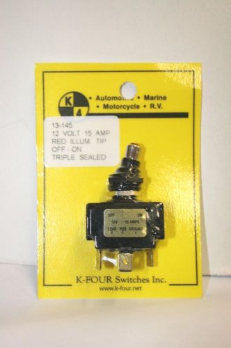 K-FOUR OFF-ON TRIPLE SEALED RED INC LAMP LIGHTED TIP SWITCH-12VDC-15A (13-145)