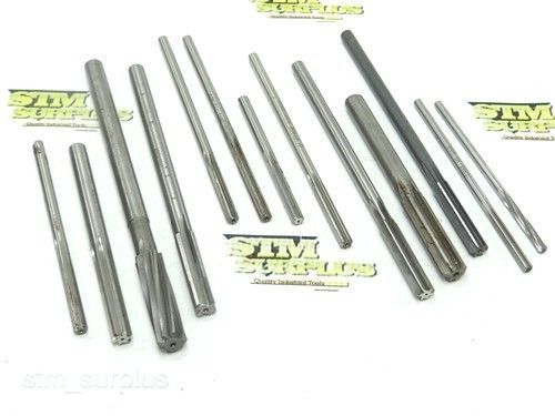 LOT OF 13 HSS &amp; CARBIDE TIPPED STRAIGHT SHANK REAMERS 3/16&#034; TO 17/32&#034; CLEVELAND