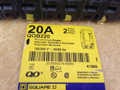 5 QOB220 Square D 20 amp 2 pole 120/240 vac BOLT-IN circuit breakers NEW in box