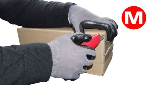 1 dozen nitrile dipped grey nylon disposable industrial work gloves-size medium for sale