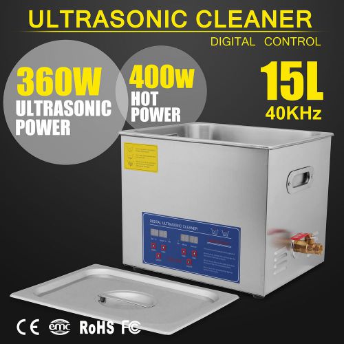 15L 15 L ULTRASONIC CLEANER DRAINAGE SYSTEM BRUSHED TANK WITH FLOW VALVE GREAT