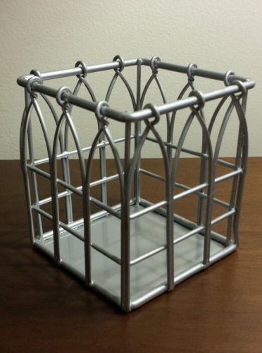 New Silver Cathedral Design Pencil Cup Holder Desk Organizer Wire Storage Retro