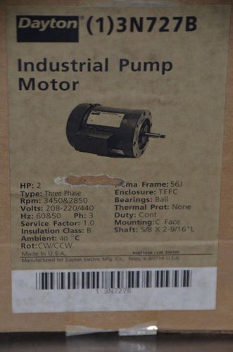 Dayton 3N727B Industrial Pump Motor 2HP 3450/2850 RPM 3PH 60/50HZ 208-220/440V