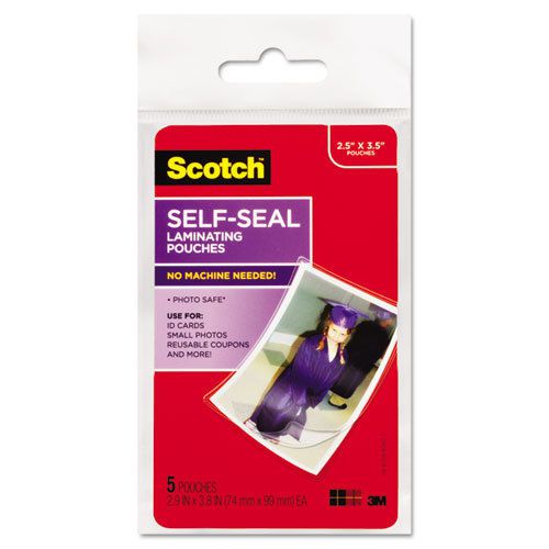 SCOTCH Self Sealing Laminating Pouch Glossy 2 15/16 x 3 15/16 Wallet Size 5/Pack