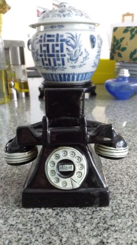 Vintage Black Rotary Phone Business Card Holder POTTERY with Pen Holder