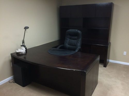 Professional Desk for Home or Office - Cherry Solid Wood w/bookcase &amp; return