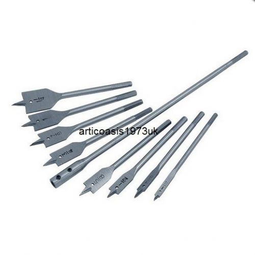 10pc Flat Wood Drill Bits  Sizes 1/4&#034; 3/8&#034; 1/2&#034; 5/8&#034; 3/4&#034; 7/8&#034; 1&#034; 1-1/4&#034; Inches