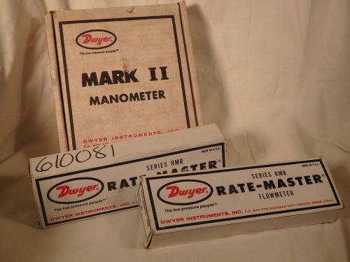 2 DWYER METERATE-MASTER FLOWMETERS 1 MARK II MANOMETER NEW IN BOXES RMB-56-SSV