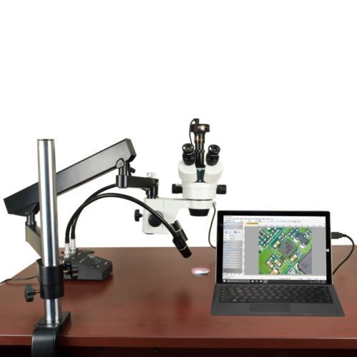Zoom 7X-45X Circuit Board Inspection Microscope+Articulated Arm+LED Light+Camera