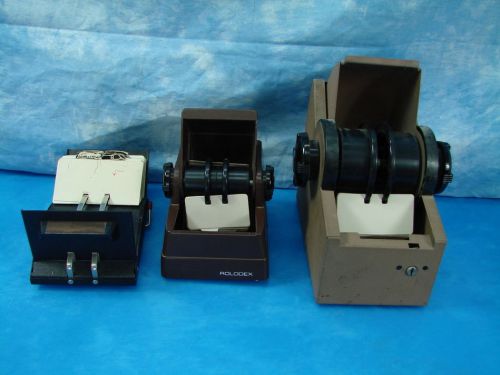 Lot 3 Vintage Rolodex Card Files  V-File Metal &amp; Plastic Rotary w/ Cards
