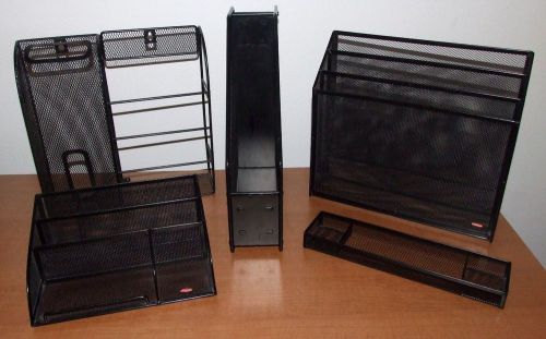 Rubbermaid Desk Organizer Set -  Black Metal Mesh - 5 Piece Set - Home or Office