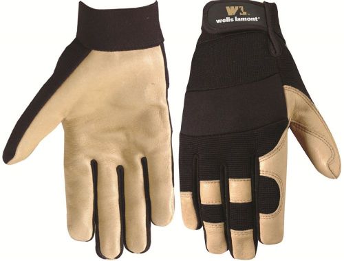 Wells lamont 3214m work gloves with grain pigskin, spandex back, hook &amp; loop, m for sale