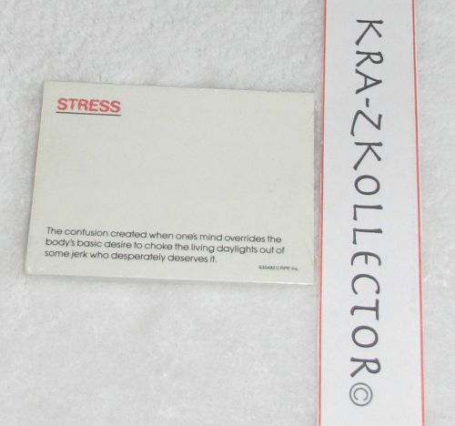 NEW! VINTAGE RECYCLED PAPER PRODUCTS FUNNY POST-IT NOTES PAD &#034;STRESS&#034; 40 SHTS