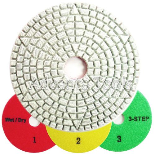 4” 3-Step Wet / Dry Diamond Polishing Pads for Granite Marble Stone – 3pcs Set