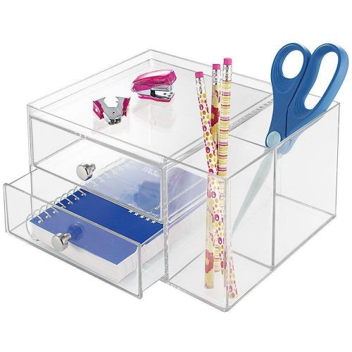 mDesign Desk Organizer with 2 Drawers &amp; Caddy Made of durable plastic