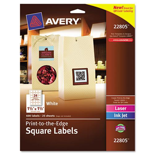 Avery Print-To-The-Edge Matte Square Labels w/TrueBlock, 1.5x1.5, White 600/Pk