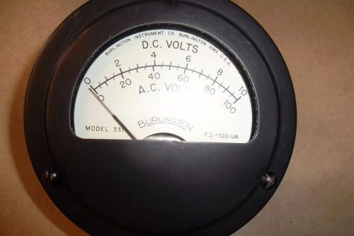 (1) BURLINGTON Volt Meter FS=100uA - Scales: 0-10 DC Volts &amp; 0-100 AC Volt -USED