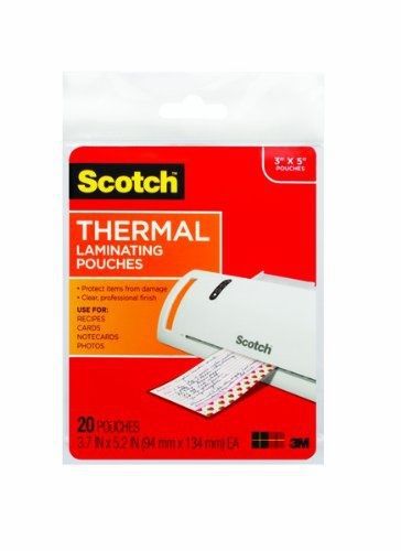 3M Scotch Thermal Laminating Pouches, 3.74 Inches x 5.31 Inches, 20 Pouches, 6