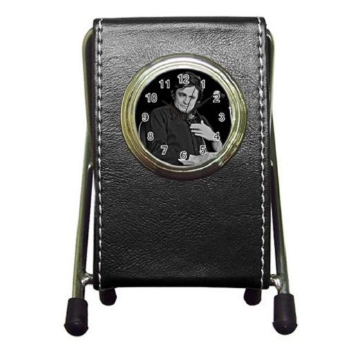 Vintage Celebrities Johnny Cash (2 in 1) Leather Pen Holder and Desktop Clock