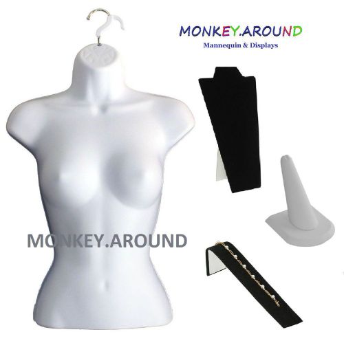 Lot 4 mannequin female white torso body form display clothing jewelry ring neck for sale