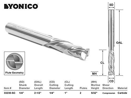 Yonico 33210-SC Yonico 33210-SC CNC Router Bit 2 Flute Compression Cut 1/4&#034; X 1&#034;