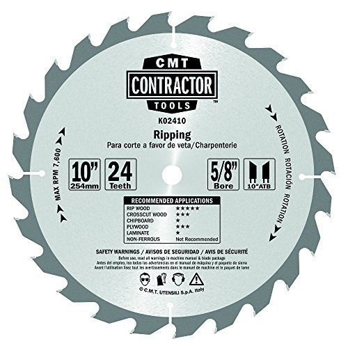 CMT K02410 ITK Contractor Ripping Saw Blade, 10 x 24 Teeth, 10? ATB with