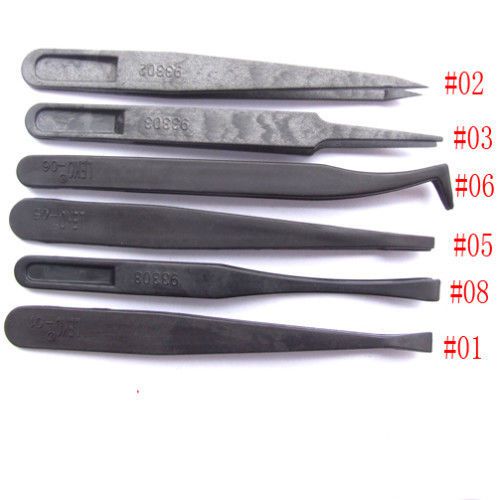 60PCS 6 Model Curved tip flat anti-static Plastic Tweezers Clip Maintenance tool