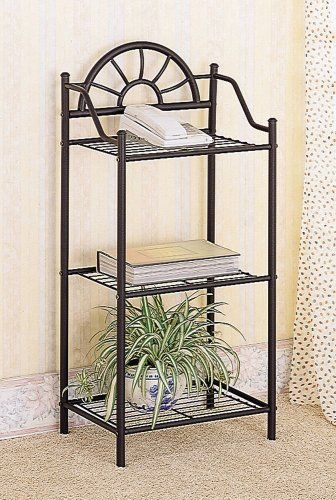Plant Phone Stand Corner Table Garden Wrought Iron Office Books 3 Shelves, Black