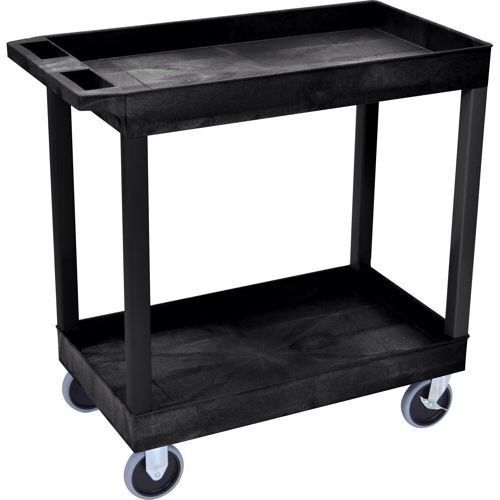 Heavy duty 2 shelf rolling utility cart molded plastic commercial black handcart for sale