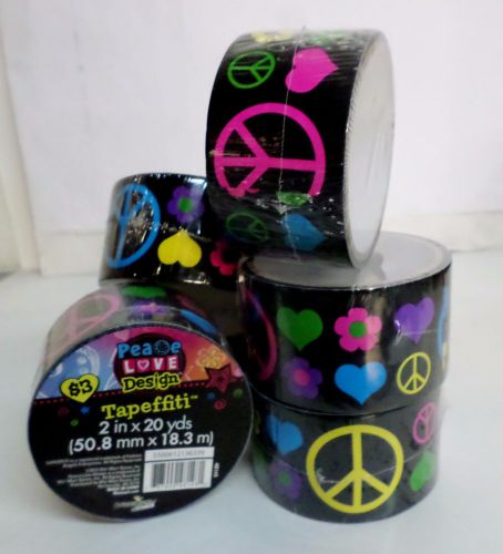 Peace Love Scotch Duct Tape 6 Rolls 60s 70s 3M  HIPPIE Tape  2&#034; X 20 Yds Crafts
