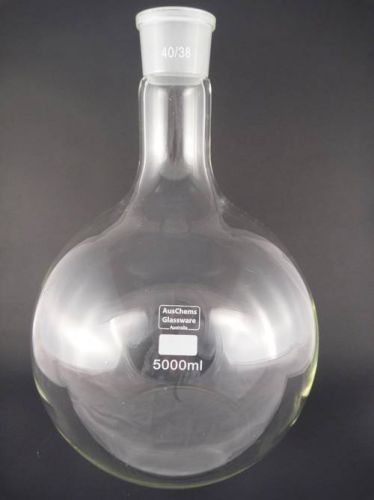 Flat bottom round flask 1 neck 40/38 joint +free glass adapter to 29/32   5000ml for sale