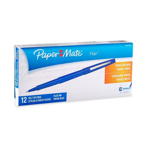 Paper Mate Flair Point-Guard Porous Point Pens, 12 Blue Pens (8410152) NEW