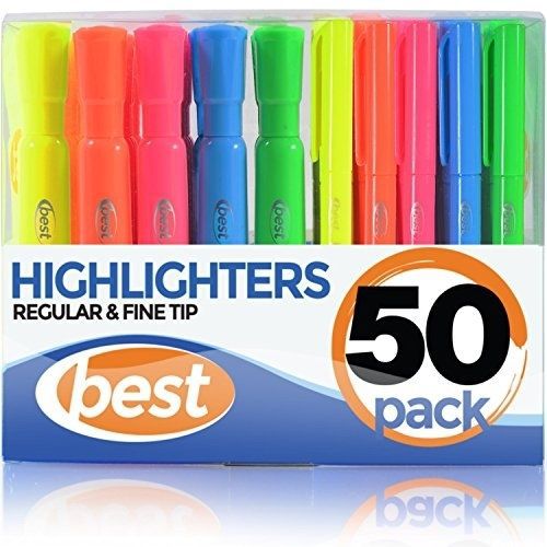 Best Highlighters (Extra Large 50 Pack) 2 Styles (Large Barrel and Pen Size) In