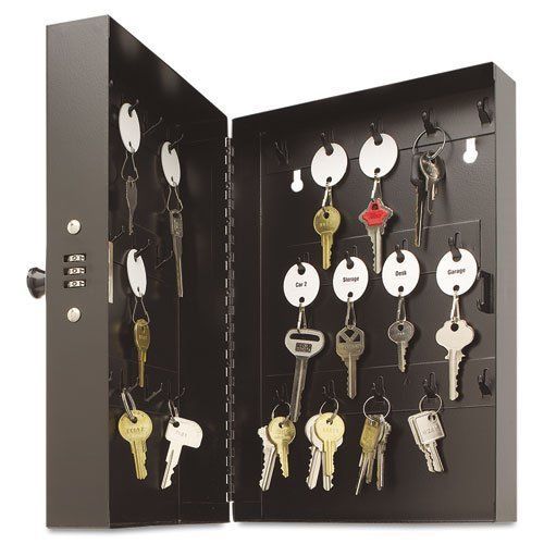 SteelMaster - Hook-Style Key Cabinet, 28-Key, Steel, Black, 7-3/4&#034;w x 3-1/4&#034;d x