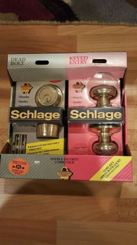 NIB SCHLAGE DOUBLE SECURITY COMBO PACK DEADBOLT KEYED ENTRY BRASS DOORKNOBS