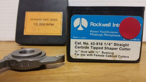ROCKWELL 43-918 1/4&#034; STRAIGHT CARBIDE TIPPED SHAPER CUTTER *BRAND NEW OLD STOCK*