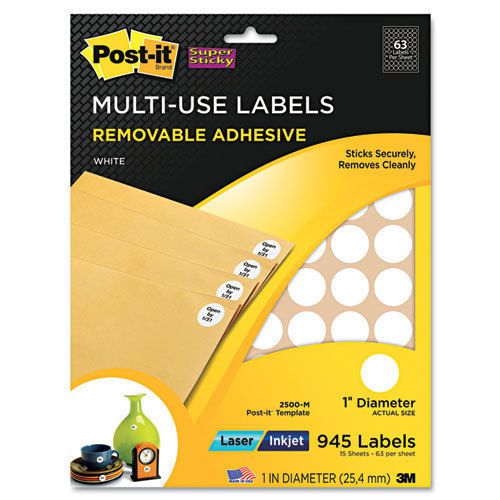 1&#034; Circle Post-it Removable Labels: Inkjet &amp; Laser 3M 2500-M, 945 labels New NIP