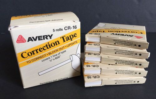 VIntage 1988 AVERY Correction Tape CR-16 Five Pack 1/6&#034; x 600&#039; NOS
