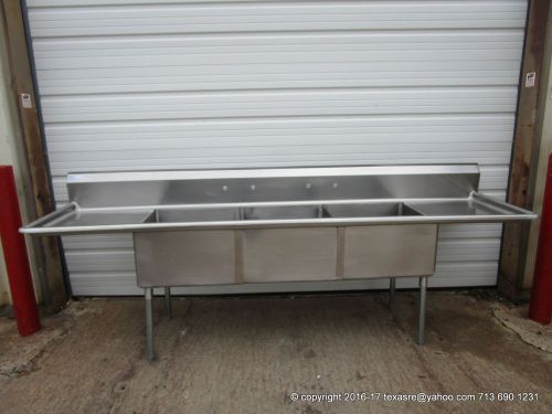 Stainless Steel 3 Compartment Sink, 16Ga, Bowl Size 24&#034;x24&#034;x14&#034; , 2x24&#034; D/B, NSF