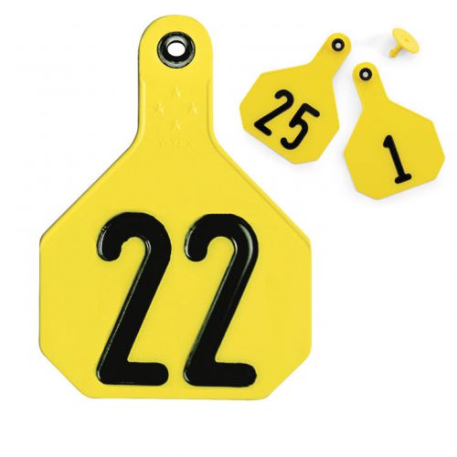 Y-TEX 7912001 ALL AMERICAN 4-STAR NUMBERED TAGS, LARGE, YELLOW, PACK OF 25, NEW!