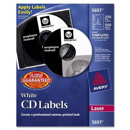 Avery CD Labels, White Matte, 250 CD Labels and 500 Case Spine Labels 5697