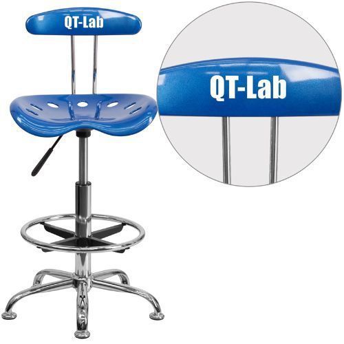Personalized Vibrant Bright Blue and Chrome Drafting Stool with Tractor Seat FLA