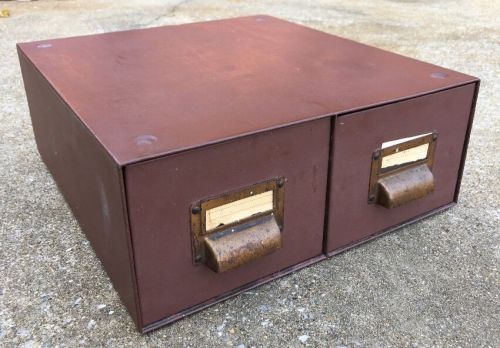 Vintage Industrial Steel Double Index File Box Cabinet Brass Hardware