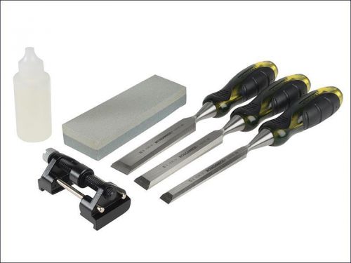 Roughneck Professional Bevel Edge Chisel Set of 3 &amp; Sharpening Kit 13, 19 &amp; 25mm
