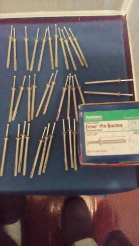 Powers mushroom head drive pin anchors 1/4&#034;x3&#034; lot of 32 anchors for sale